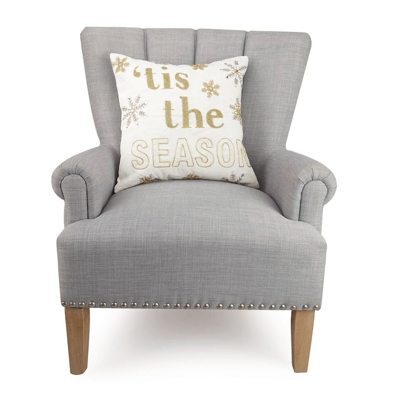 Tis The Season Metallic Embroidered Holiday Throw Pillow