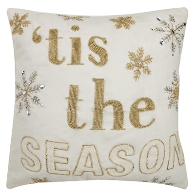 Tis The Season Metallic Embroidered Holiday Throw Pillow