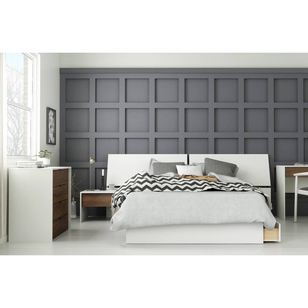 Modus 4 Piece Bedroom Set, Walnut & White