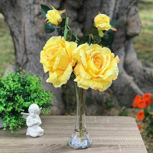 Shop Enova Home 2 Large Stems Silk Open Rose Flower In Clear Glass