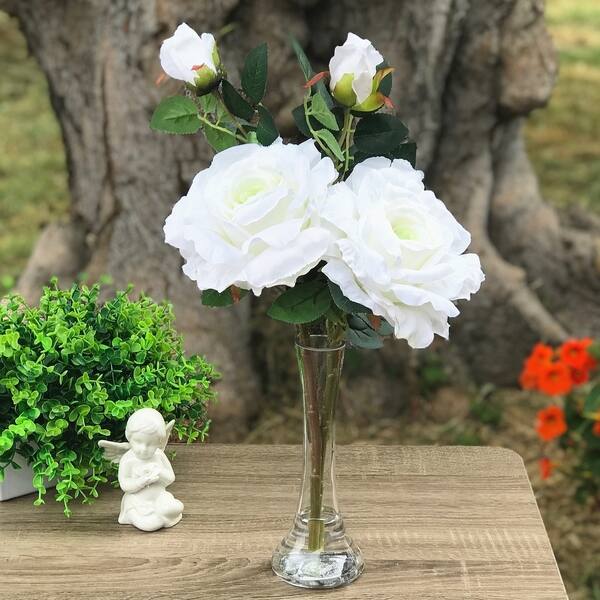 Shop Enova Home 2 Large Stems Silk Open Rose Flower In Clear Glass