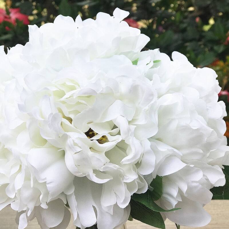 Enova Home Artificial White Fake Silk Peony Flowers Arrangement in Clear Glass Vase with Faux Water for Home Decoration