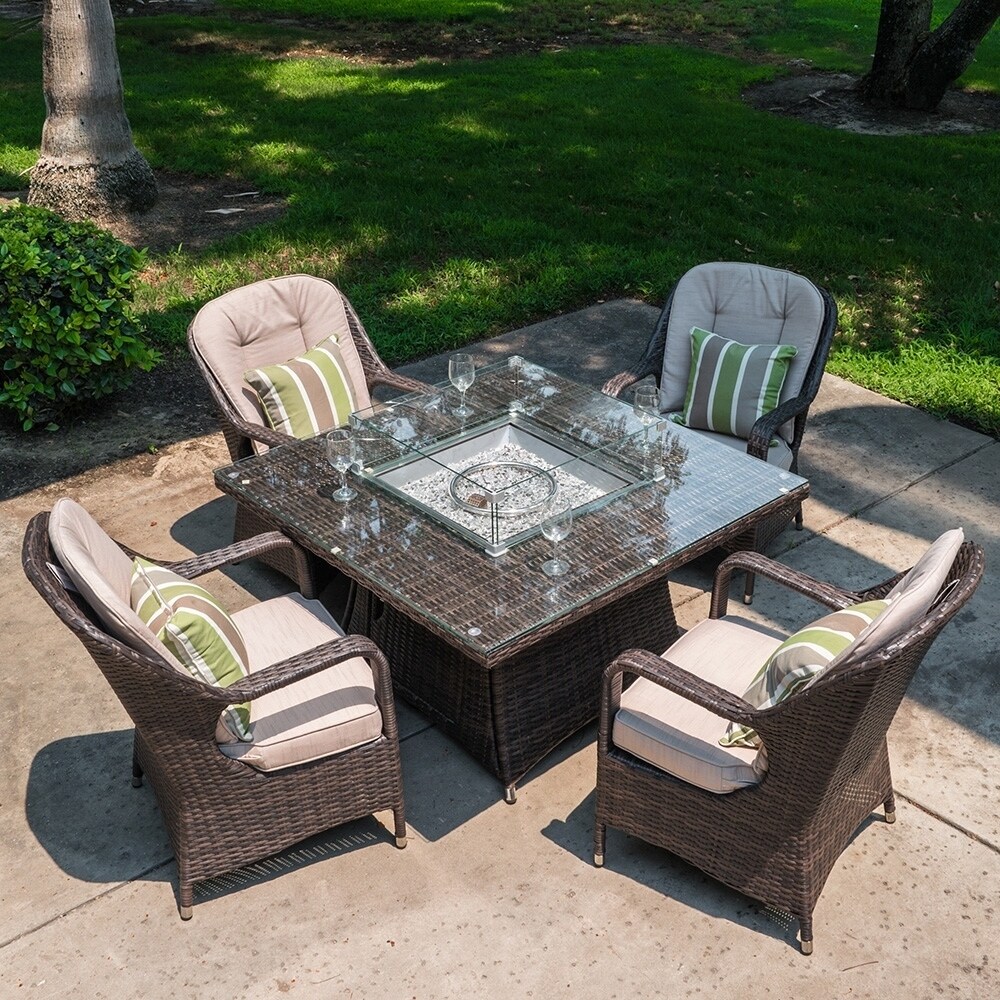 Shop Moda 5 Piece Wicker Gas Fire Pit Patio Set Square Table With