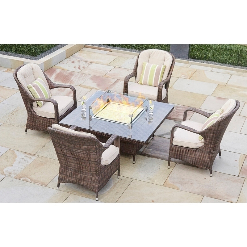 5 Piece Wicker Gas Fire Pit Patio Set Square Table With Chairs By Moda Furnishings 5 Piece Wicker Gas Fire Pit Patio Set Square Table With Chairs By Moda Furnishings