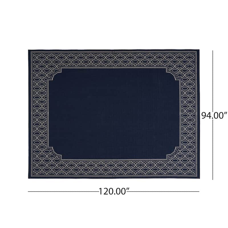 Midnight Outdoor Border Fabric Navy and Ivory Area Rug by Christopher Knight Home