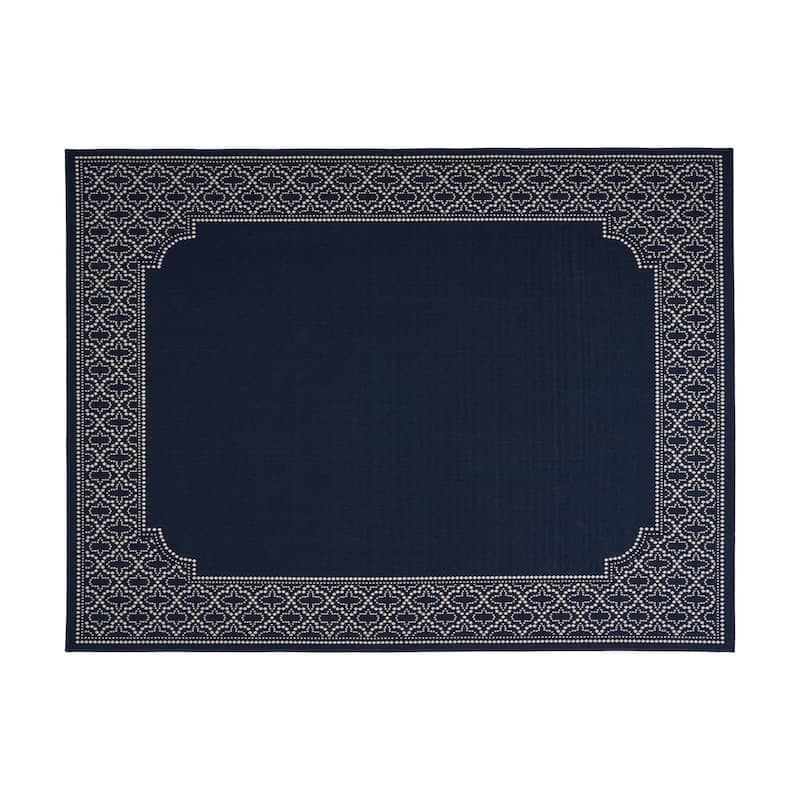 Midnight Outdoor Border Fabric Navy and Ivory Area Rug by Christopher Knight Home