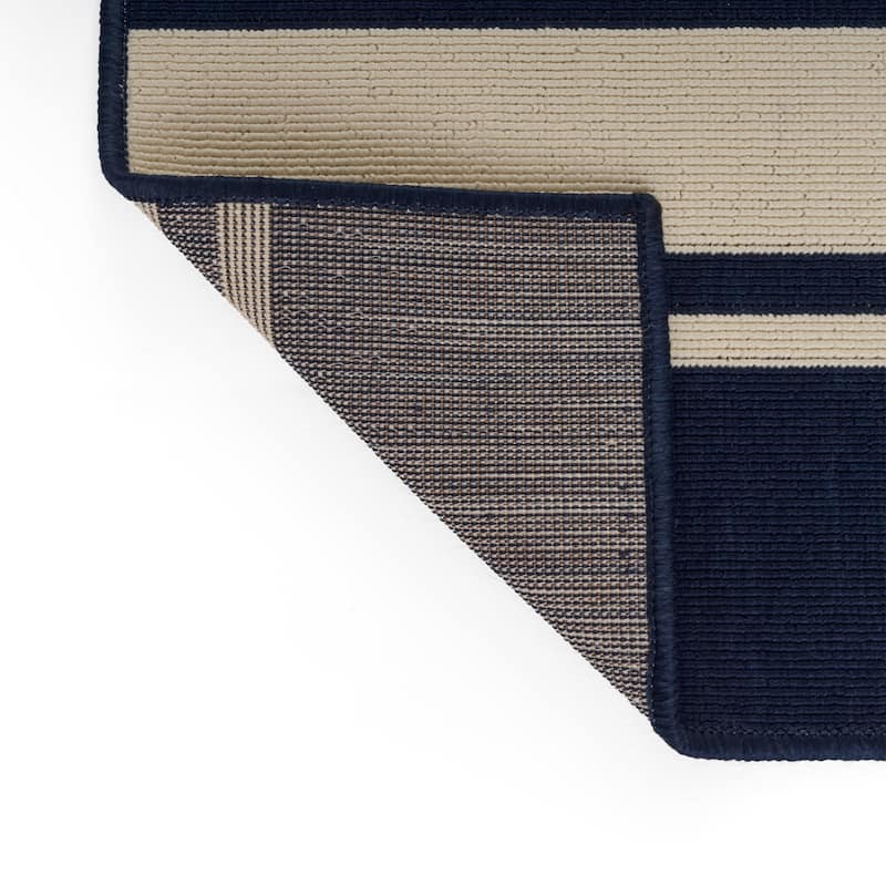 Cabana Outdoor Stripe Fabric Navy and Ivory Area Rug by Christopher Knight Home