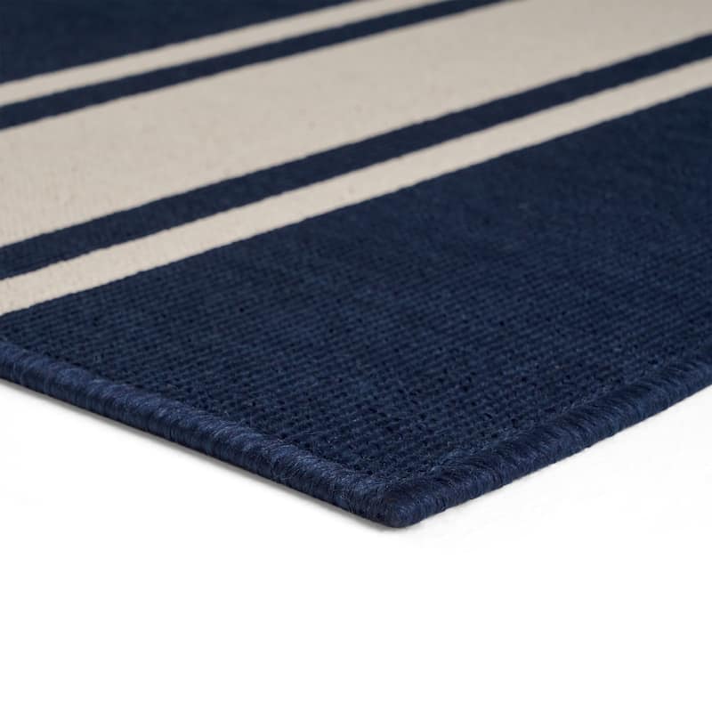Cabana Outdoor Stripe Fabric Navy and Ivory Area Rug by Christopher Knight Home