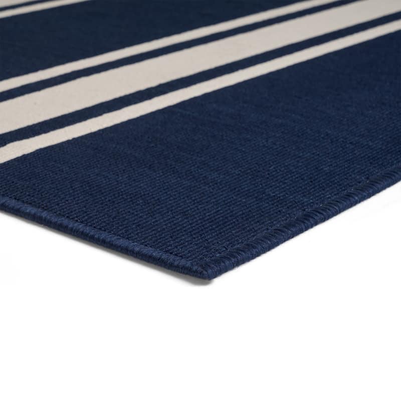 Cabana Outdoor Stripe Fabric Navy and Ivory Area Rug by Christopher Knight Home