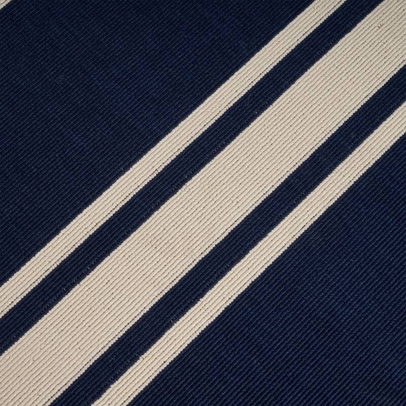 Cabana Outdoor Stripe Fabric Navy and Ivory Area Rug by Christopher Knight Home