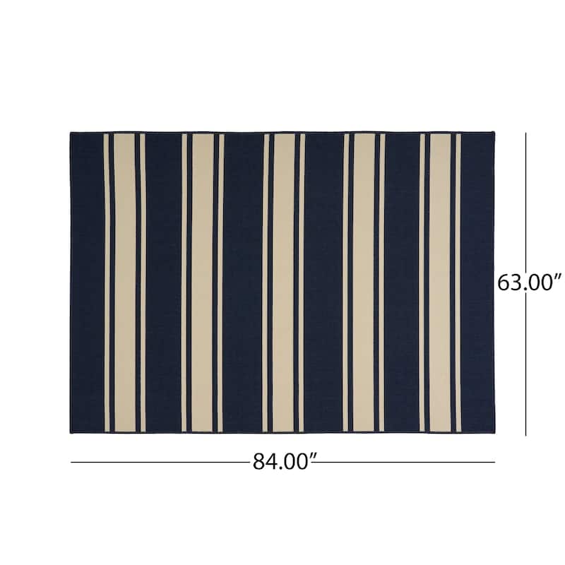 Cabana Outdoor Stripe Fabric Navy and Ivory Area Rug by Christopher Knight Home