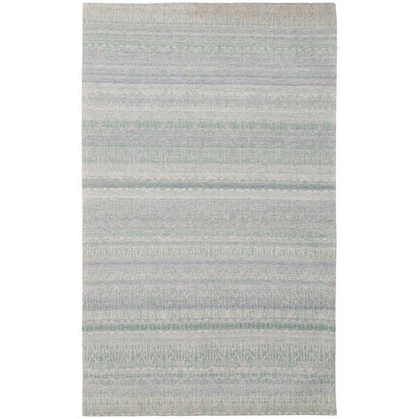 ECARPETGALLERY Handmade Collage Green, Light Blue Chenille Rug - 5'2 x 8'5