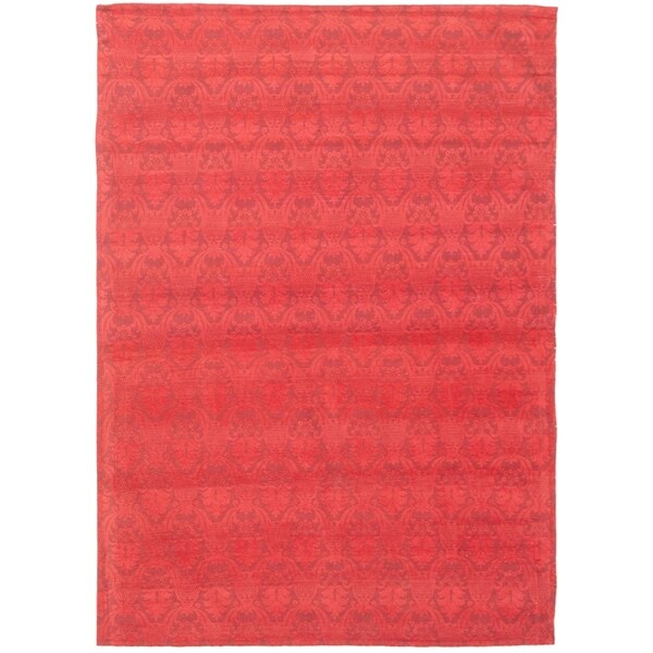 ECARPETGALLERY Handmade Collage Red Chenille Rug - 4'9 x 6'9