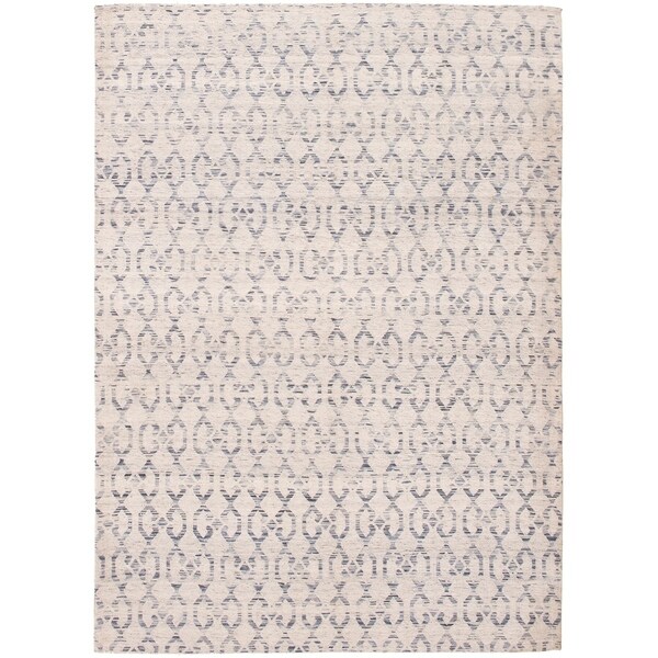 ECARPETGALLERY Handmade Collage Ivory, Light Blue Chenille Rug - 5'2 x 7'8