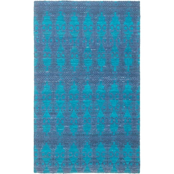 ECARPETGALLERY Handmade Collage Dark Blue Chenille Rug - 4'11 x 7'11