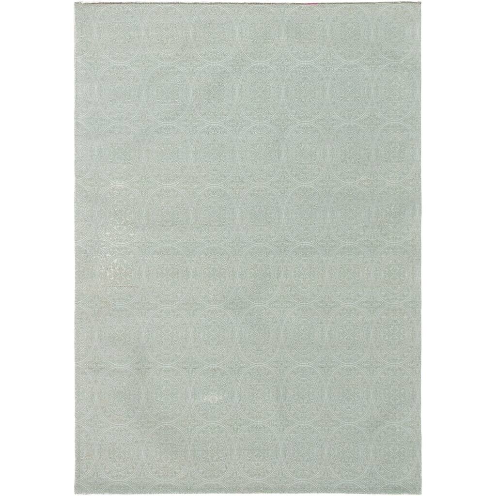 ECARPETGALLERY Handmade Collage Light Green Chenille Rug - 4'8 x 6'10