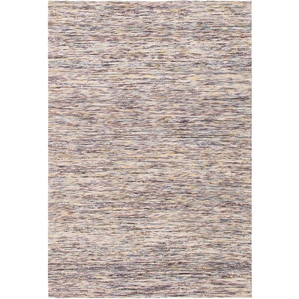 ECARPETGALLERY Handmade Collage Ivory, Light Blue Chenille Rug - 5'3 x 7'8