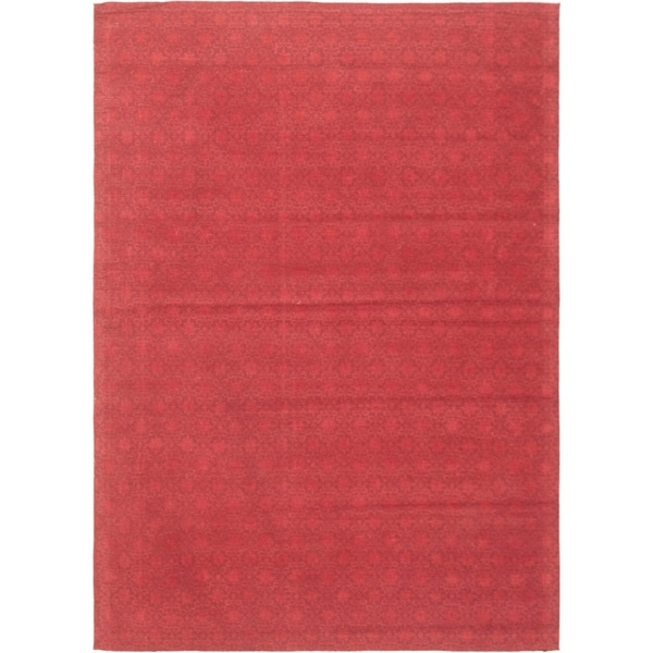 ECARPETGALLERY Handmade Collage Red Chenille Rug - 4'8 x 6'8