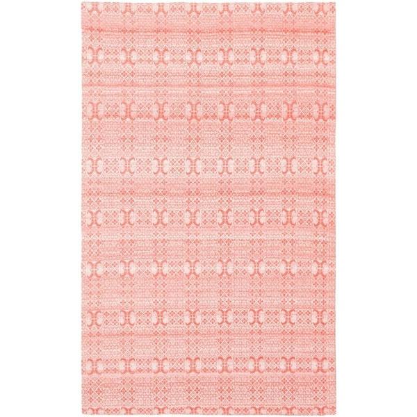 ECARPETGALLERY Handmade Collage Ivory, Red Chenille Rug - 4'11 x 8'0