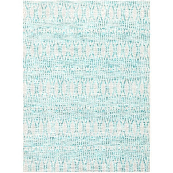 ECARPETGALLERY Handmade Collage Ivory, Light Blue Chenille Rug - 5'2 x 7'0