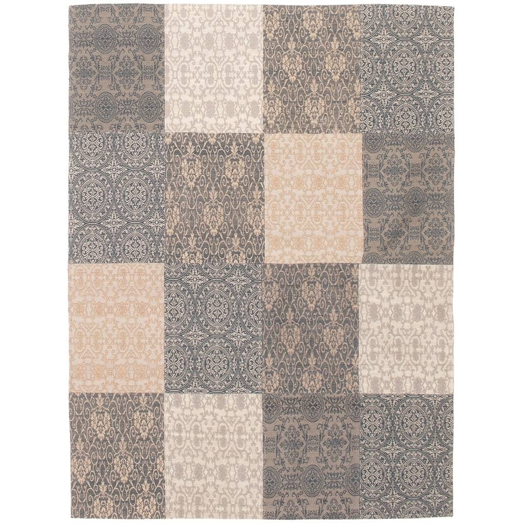 ECARPETGALLERY Handmade Collage Grey, Ivory Chenille Rug - 5'8 x 7'7