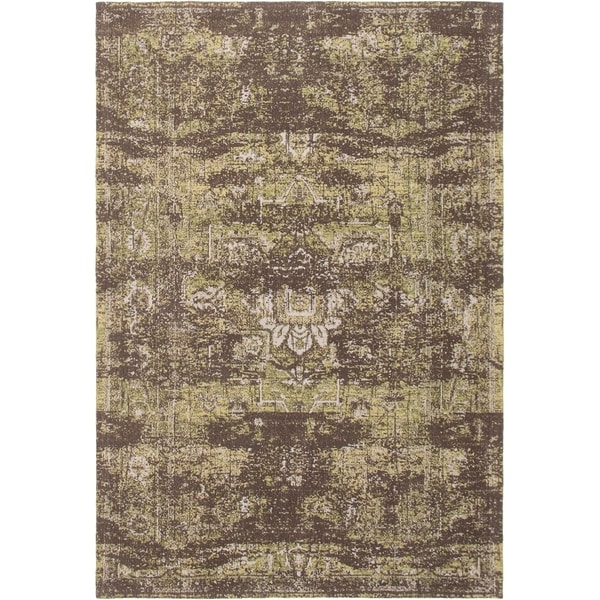 ECARPETGALLERY Handmade Collage Dark Green, Light Green Chenille Rug - 5'7 x 7'7