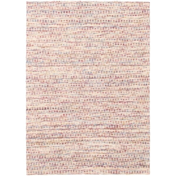 ECARPETGALLERY Handmade Collage Ivory, Light Blue Wool Rug - 5'2 x 7'4