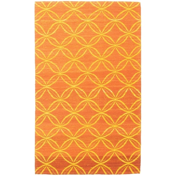 ECARPETGALLERY Handmade Collage Burnt Orange Chenille Rug - 4'11 x 8'0