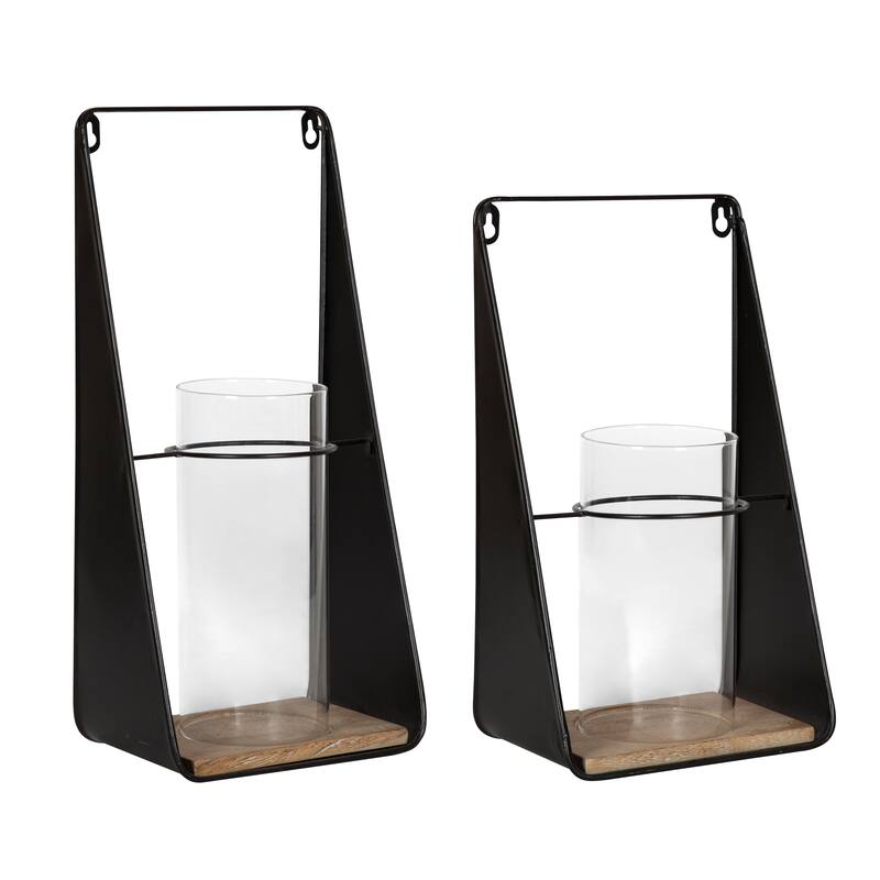 Kate and Laurel Blackwell Metal and Wood Sconce Set - 2 Piece - Natural/Black - 2 Piece