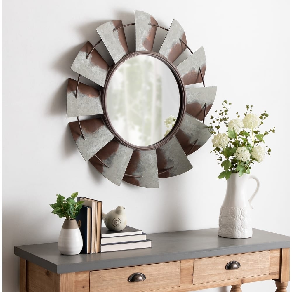 Kate and Laurel Millbrook Windmill Metal Wall Mirror - Silver - 32" Diameter
