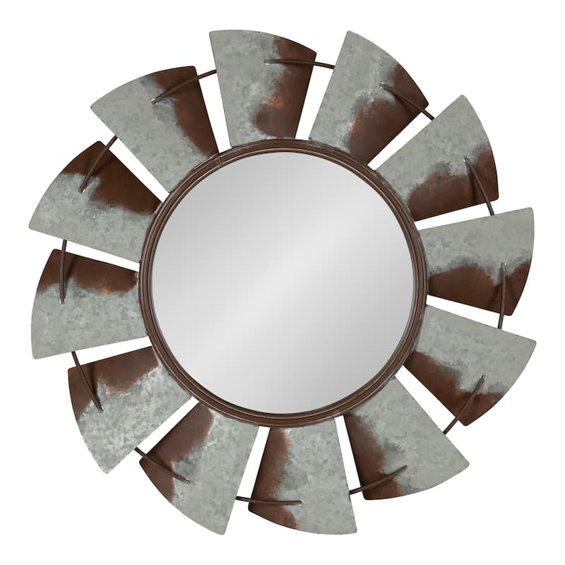 Kate and Laurel Millbrook Windmill Metal Wall Mirror - Silver - 32" Diameter - 32" Diameter - Silver