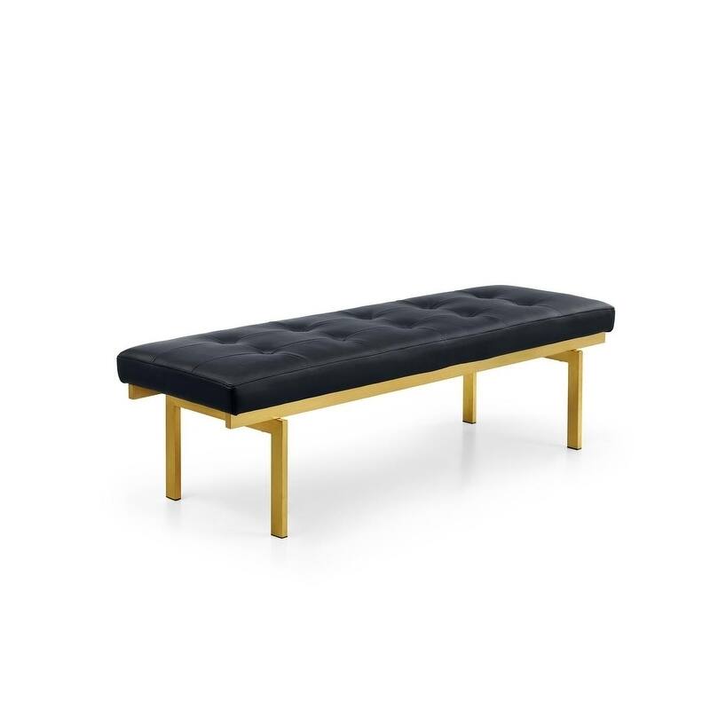 Lawncrest Goldtone Faux Leather/Metal Upholstered Bench - Black