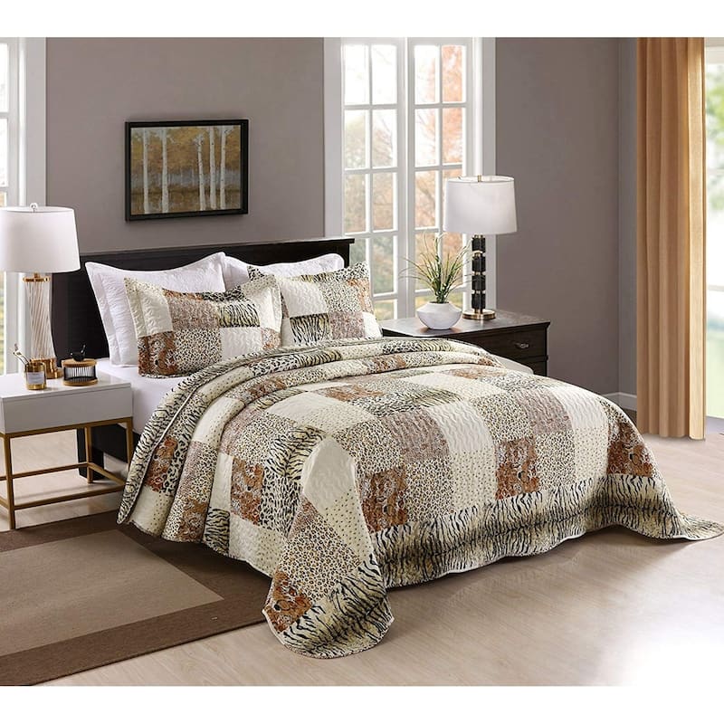 Porch & Den Heckman 3-pc. Leopard Print Quilt Coverlet Set - King