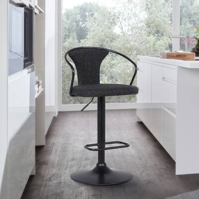 Armen Living Ian Swivel Barstool in Powder Coated Finish and Black Fabric