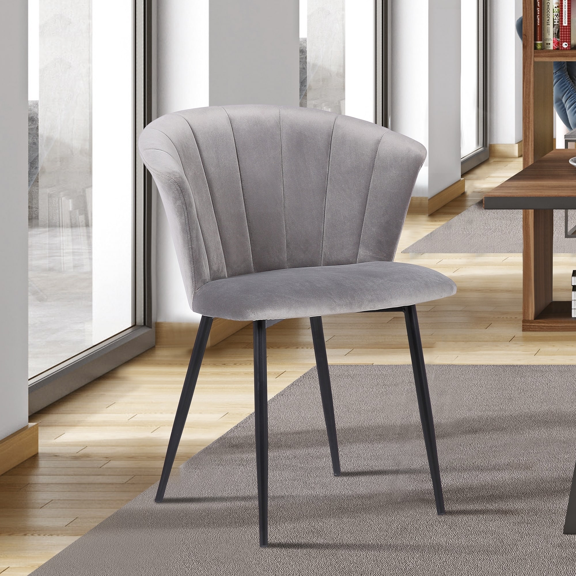 Lulu Contemporary Dining Chair in Black Powder Coated Finish and Grey Velvet