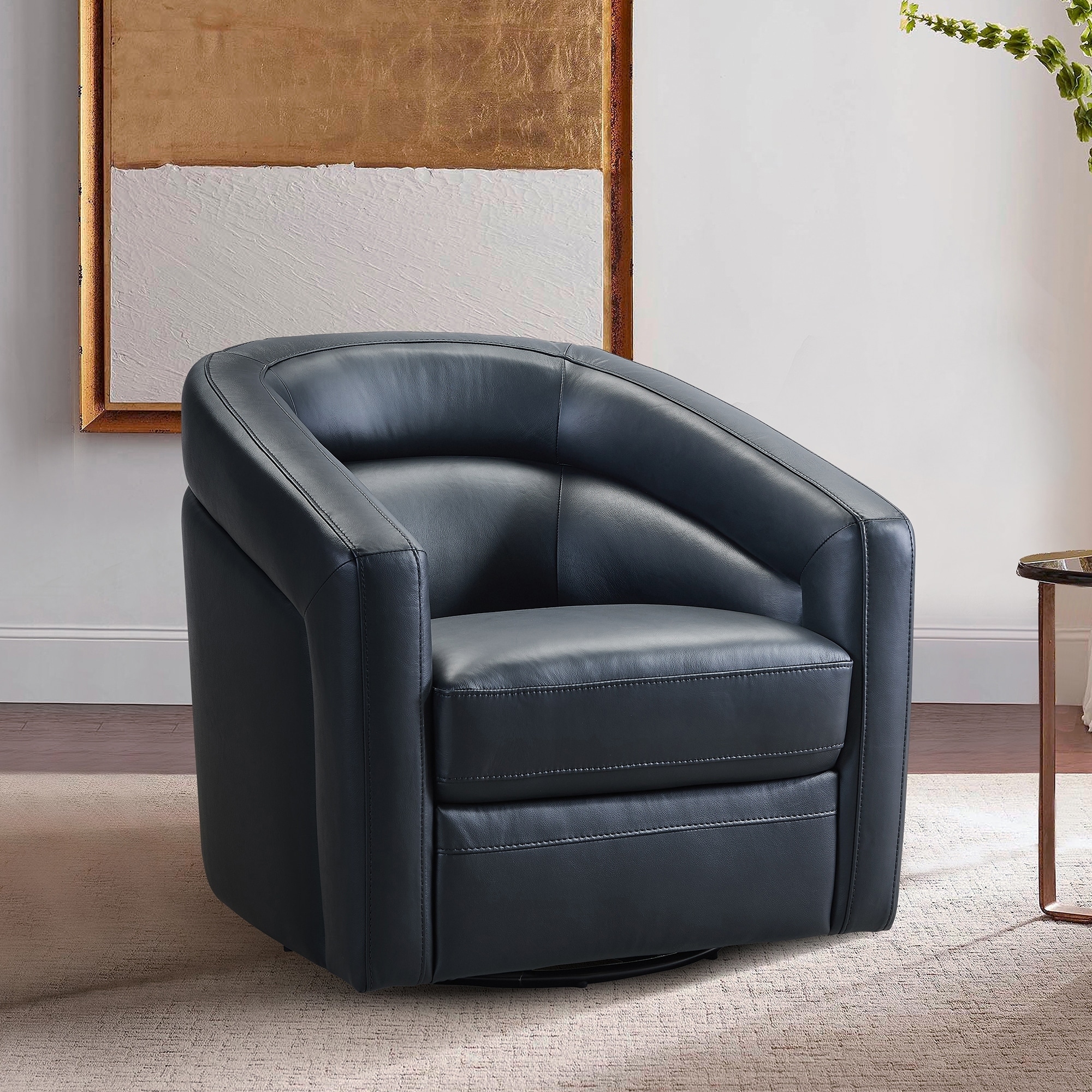 Desi Contemporary Genuine Leather Swivel Accent Chair Overstock 28228236 Black