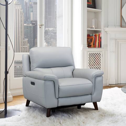 Lizette Contemporary Top Grain Leather Dove Grey Power Recliner Chair with USB