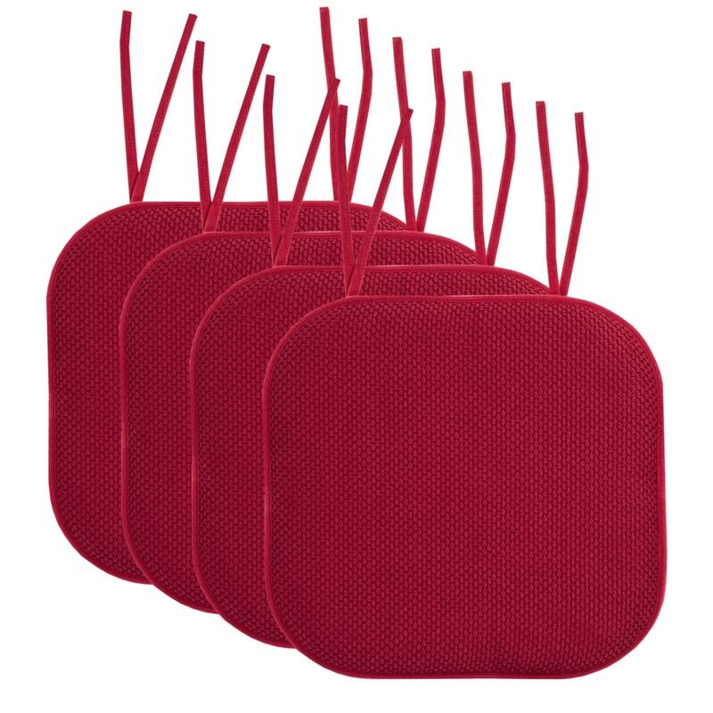 Memory Foam Honeycomb Non-slip Chair Cushion Pads (16 x 16 in.) - Set of 4 - Red