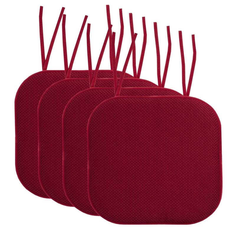 Memory Foam Honeycomb Non-slip Chair Cushion Pads (16 x 16 in.) - Set of 4 - Wine
