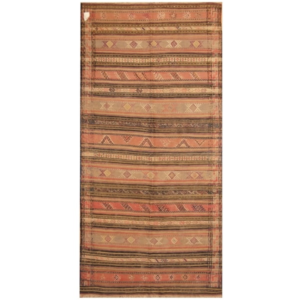 Handmade One-of-a-Kind Soumak Wool Kilim (Afghanistan) - 4'8 x 10'