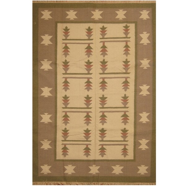 Handmade One-of-a-Kind Wool Kilim (India) - 5'7 x 7'10