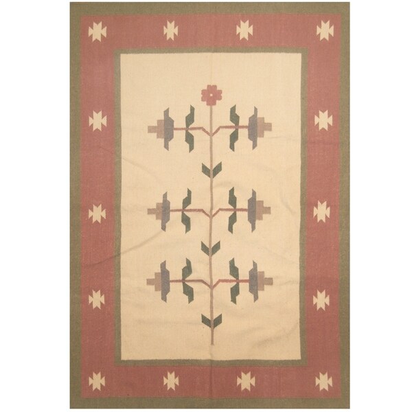 Handmade One-of-a-Kind Wool Kilim (India) - 5'6 x 7'8