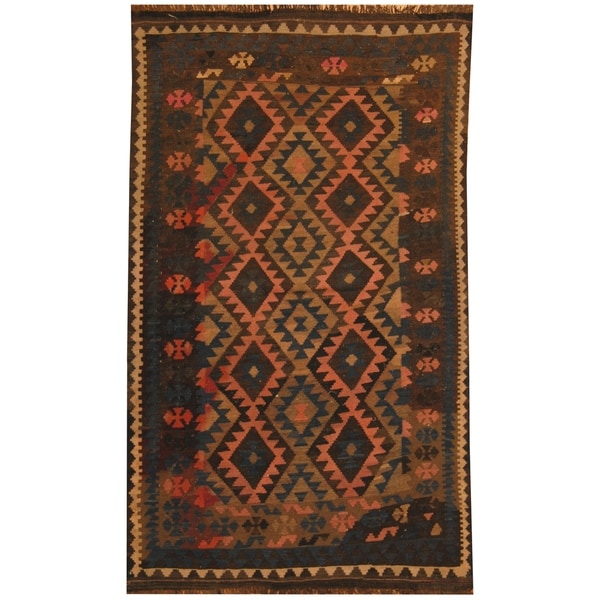 Handmade One-of-a-Kind Mimana Wool Kilim (Afghanistan) - 4'9 x 8'