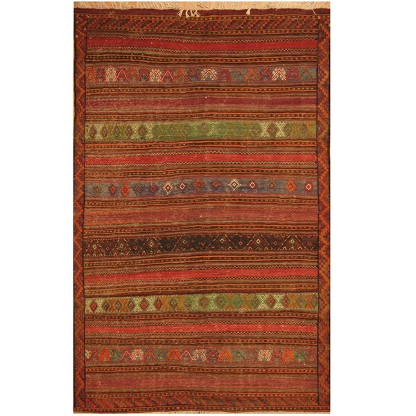 Handmade One-of-a-Kind Soumak Wool Kilim (Afghanistan) - 5'2 x 8'