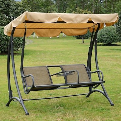 Outsunny 2 Person Outdoor Covered Porch Canopy Swing Bench Chair with Stand