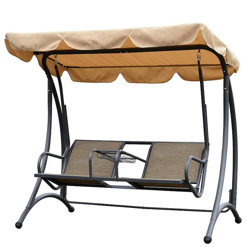 Outsunny 2 Person Outdoor Covered Porch Canopy Swing Bench Chair with Stand