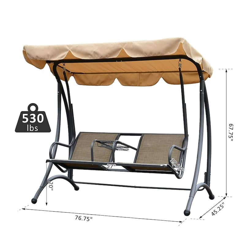 Outsunny 2 Person Outdoor Covered Porch Canopy Swing Bench Chair with Stand