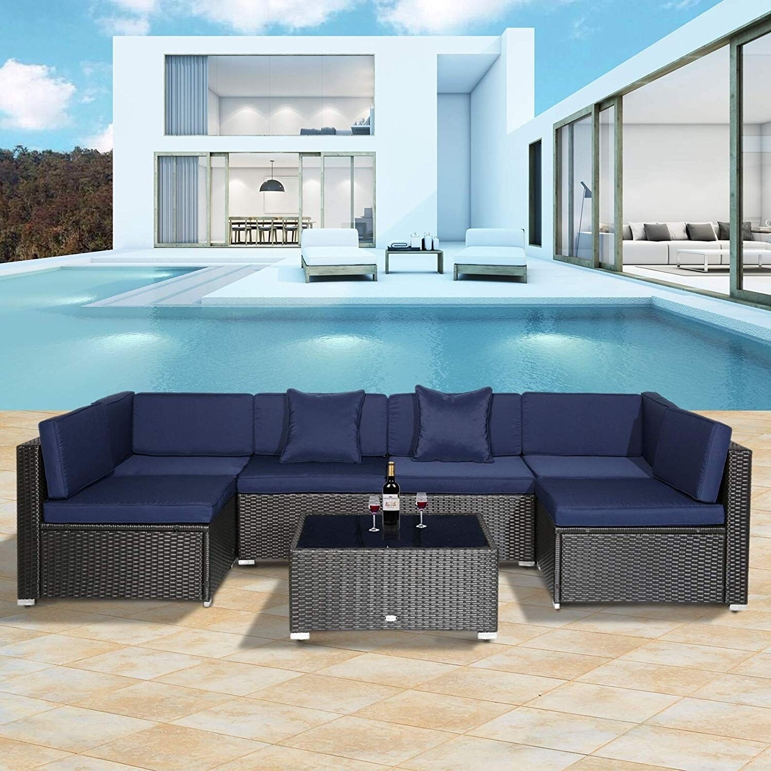 Shop Black Friday Deals On 7 Piece Modern Rattan Wicker Outdoor Modular Sectional Patio Set On Sale Overstock 28228560