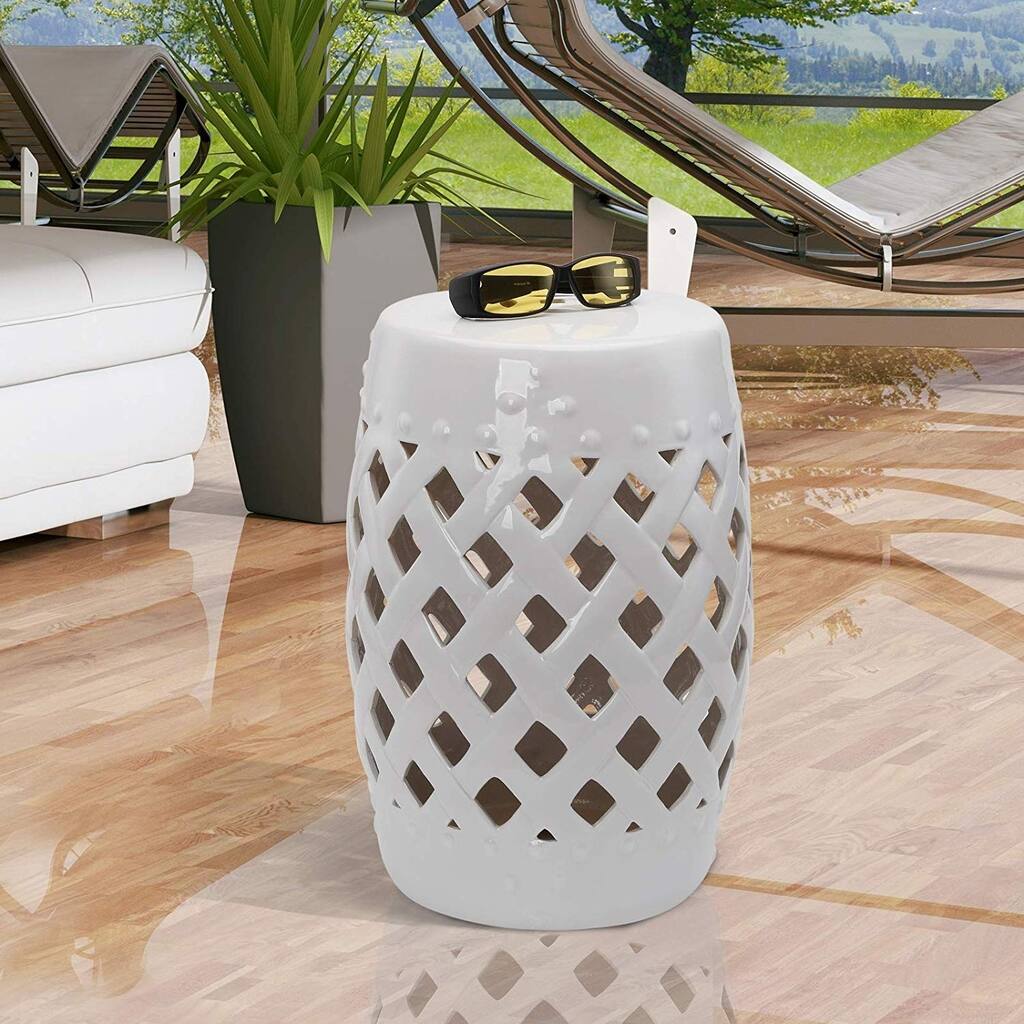 Outsunny Ceramic Indoor Outdoor Lattice Garden Stool