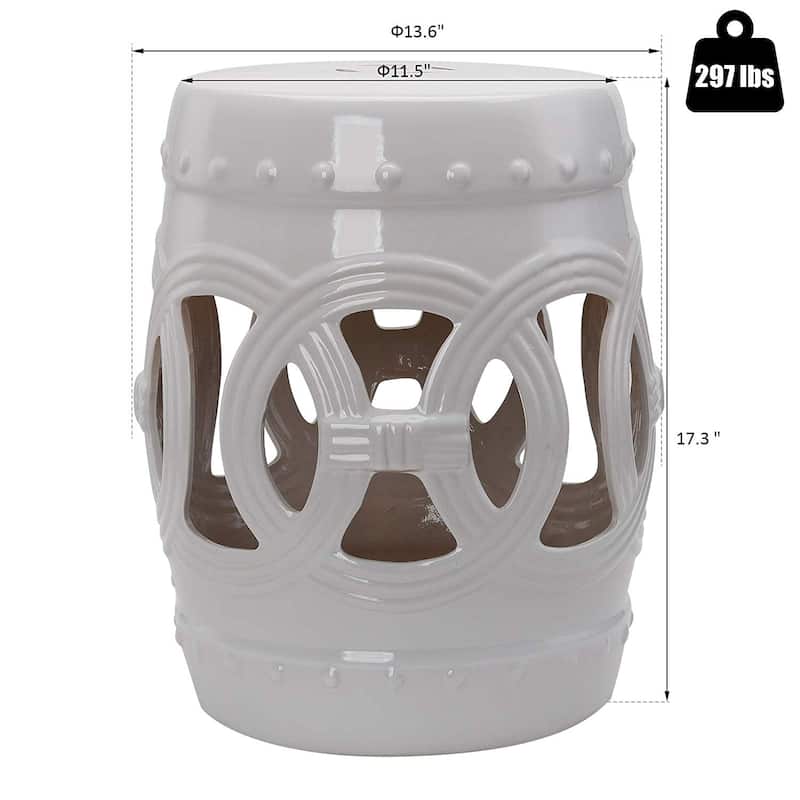 Outsunny 14" Heavy Duty Multi-Use Ceramic Garden Stool / Round Side Table / Foot Rest with Knotted Ring Design White